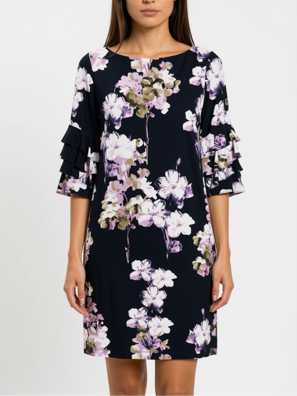 Gabby Skye Floral Ruffle-Sleeve Shift Dress Size 4